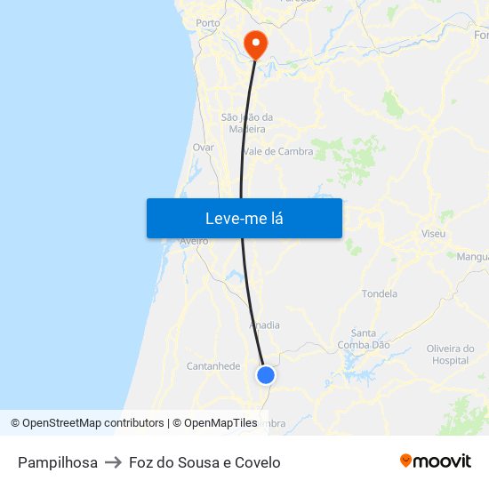 Pampilhosa to Foz do Sousa e Covelo map