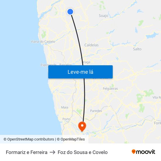 Formariz e Ferreira to Foz do Sousa e Covelo map