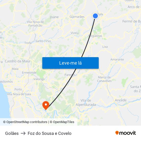 Golães to Foz do Sousa e Covelo map