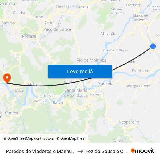 Paredes de Viadores e Manhuncelos to Foz do Sousa e Covelo map