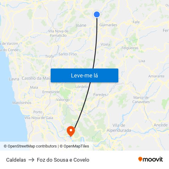 Caldelas to Foz do Sousa e Covelo map