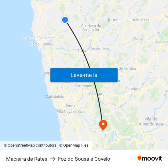 Macieira de Rates to Foz do Sousa e Covelo map