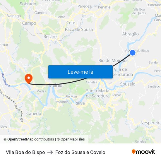 Vila Boa do Bispo to Foz do Sousa e Covelo map