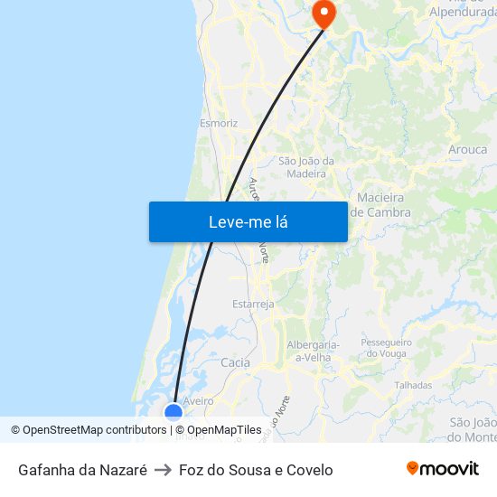 Gafanha da Nazaré to Foz do Sousa e Covelo map