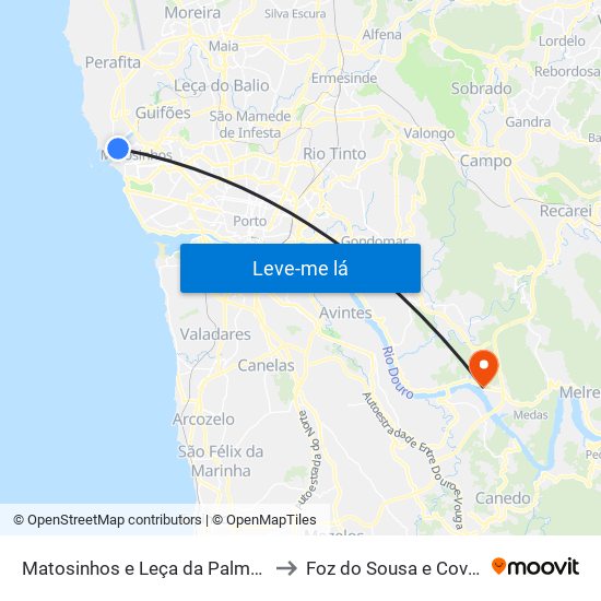 Matosinhos e Leça da Palmeira to Foz do Sousa e Covelo map