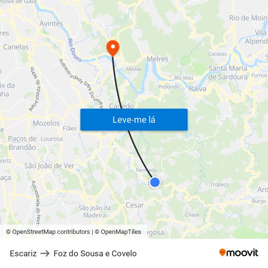 Escariz to Foz do Sousa e Covelo map