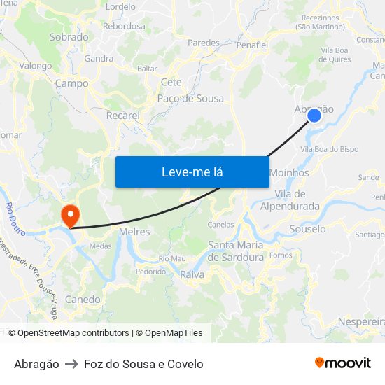 Abragão to Foz do Sousa e Covelo map