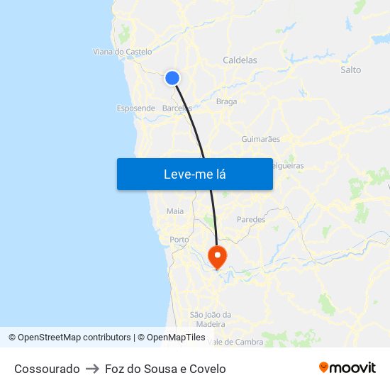 Cossourado to Foz do Sousa e Covelo map