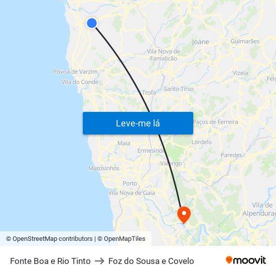 Fonte Boa e Rio Tinto to Foz do Sousa e Covelo map