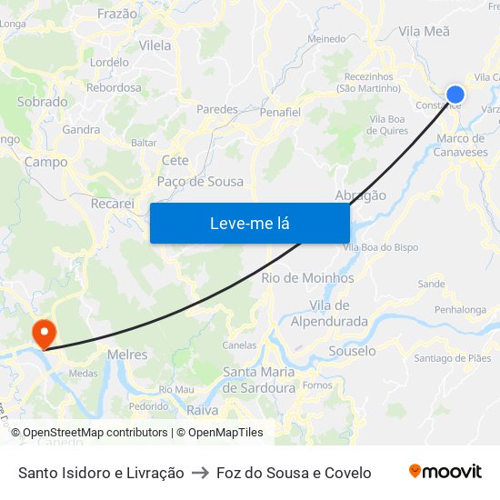 Santo Isidoro e Livração to Foz do Sousa e Covelo map