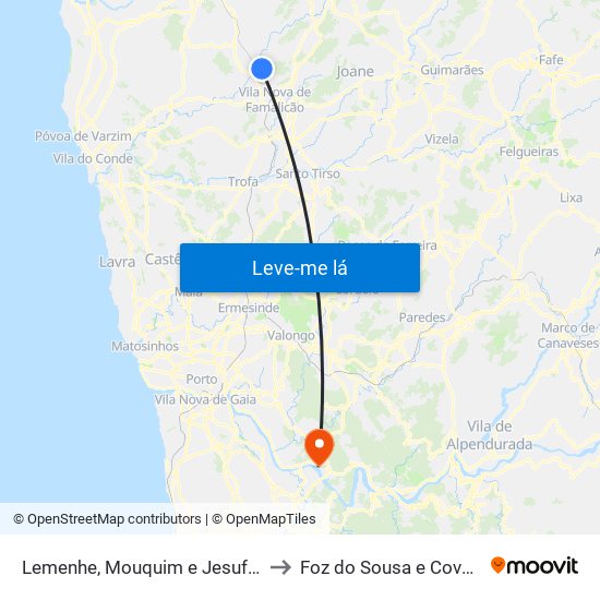 Lemenhe, Mouquim e Jesufrei to Foz do Sousa e Covelo map
