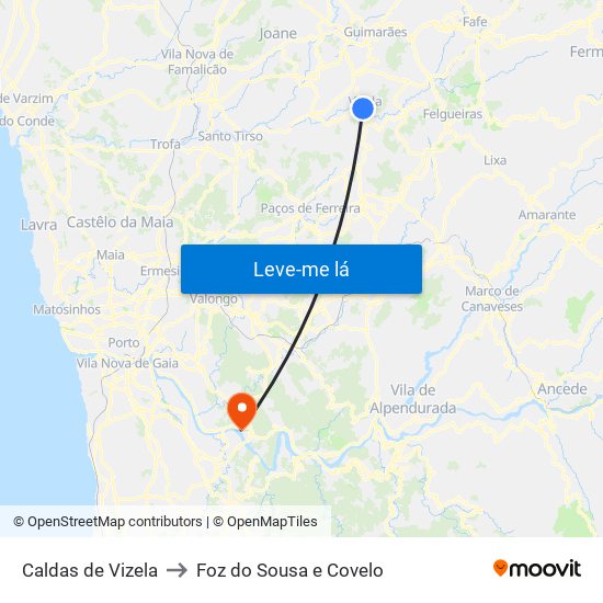 Caldas de Vizela to Foz do Sousa e Covelo map