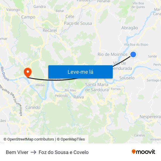 Bem Viver to Foz do Sousa e Covelo map