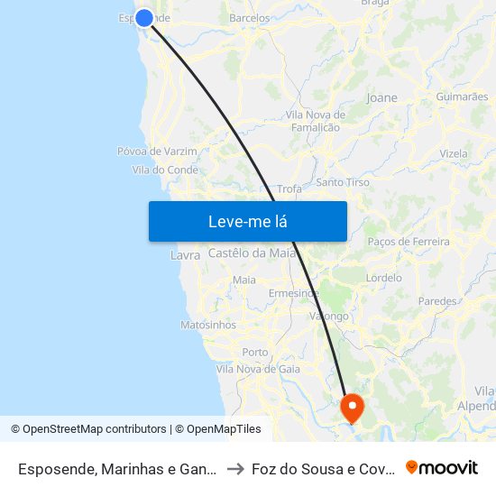 Esposende, Marinhas e Gandra to Foz do Sousa e Covelo map