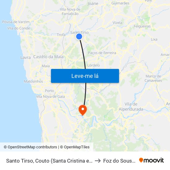 Santo Tirso, Couto (Santa Cristina e São Miguel) e Burgães to Foz do Sousa e Covelo map