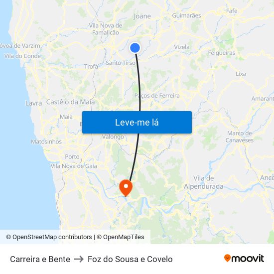 Carreira e Bente to Foz do Sousa e Covelo map