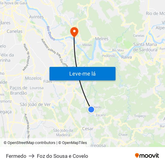 Fermedo to Foz do Sousa e Covelo map