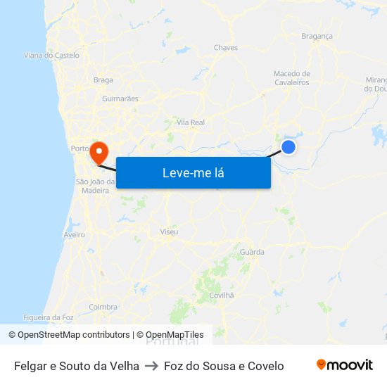 Felgar e Souto da Velha to Foz do Sousa e Covelo map