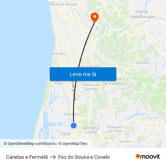 Canelas e Fermelã to Foz do Sousa e Covelo map