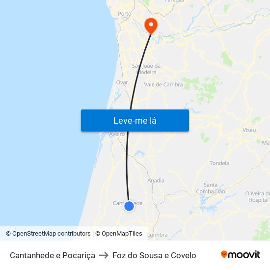 Cantanhede e Pocariça to Foz do Sousa e Covelo map