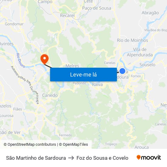 São Martinho de Sardoura to Foz do Sousa e Covelo map