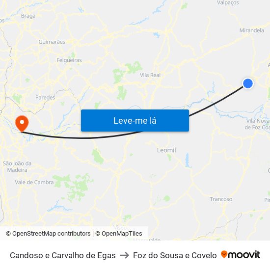 Candoso e Carvalho de Egas to Foz do Sousa e Covelo map