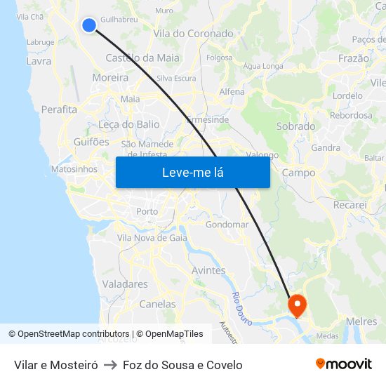 Vilar e Mosteiró to Foz do Sousa e Covelo map