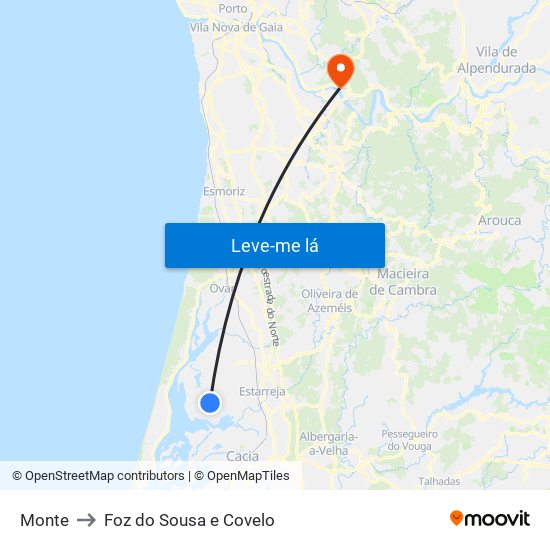 Monte to Foz do Sousa e Covelo map