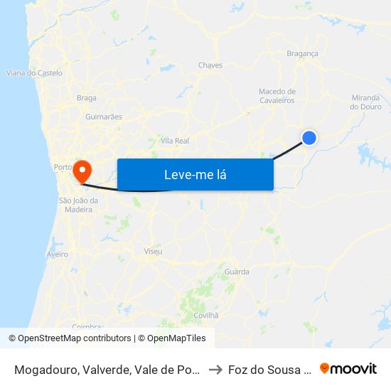 Mogadouro, Valverde, Vale de Porco e Vilar de Rei to Foz do Sousa e Covelo map