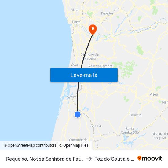 Requeixo, Nossa Senhora de Fátima e Nariz to Foz do Sousa e Covelo map