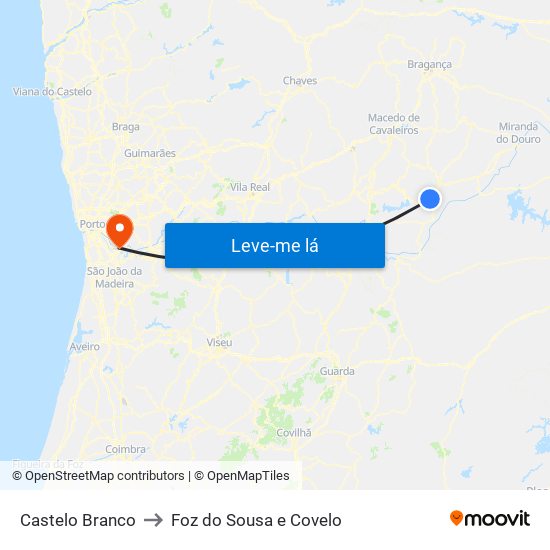Castelo Branco to Foz do Sousa e Covelo map