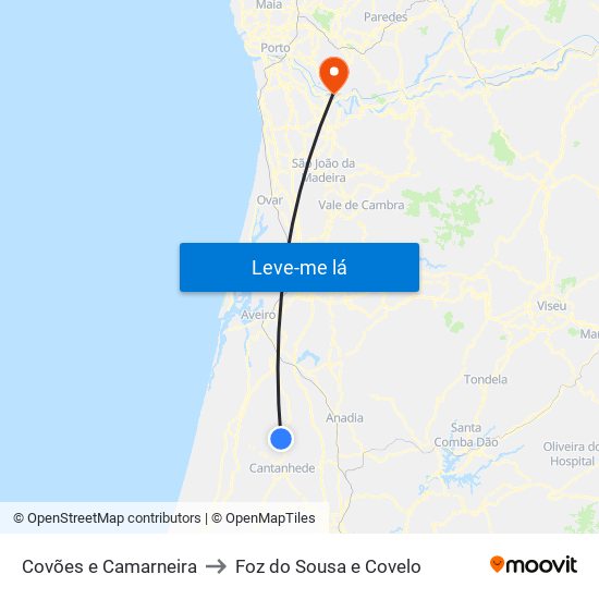 Covões e Camarneira to Foz do Sousa e Covelo map