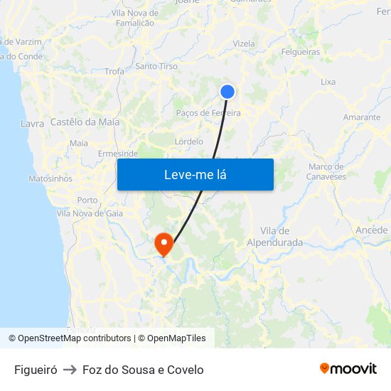Figueiró to Foz do Sousa e Covelo map