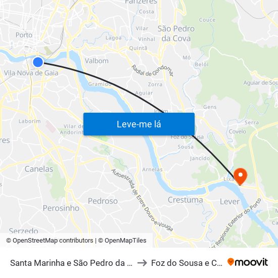 Santa Marinha e São Pedro da Afurada to Foz do Sousa e Covelo map