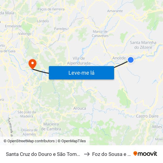 Santa Cruz do Douro e São Tomé de Covelas to Foz do Sousa e Covelo map