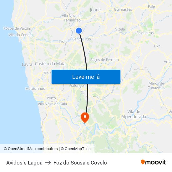 Avidos e Lagoa to Foz do Sousa e Covelo map