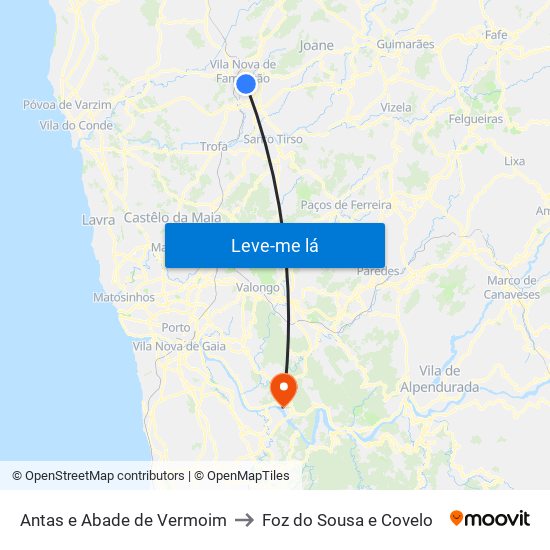 Antas e Abade de Vermoim to Foz do Sousa e Covelo map