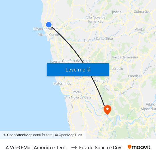 A Ver-O-Mar, Amorim e Terroso to Foz do Sousa e Covelo map