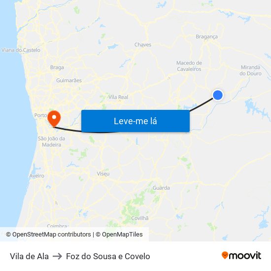 Vila de Ala to Foz do Sousa e Covelo map