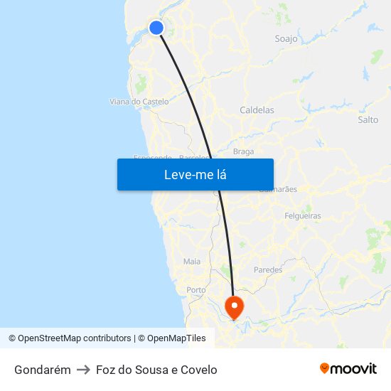 Gondarém to Foz do Sousa e Covelo map