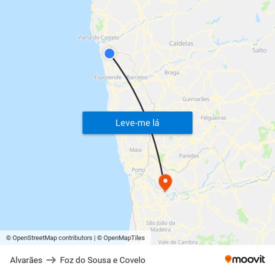 Alvarães to Foz do Sousa e Covelo map