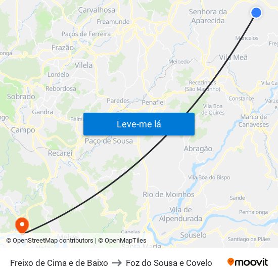 Freixo de Cima e de Baixo to Foz do Sousa e Covelo map