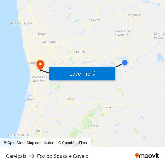 Carviçais to Foz do Sousa e Covelo map