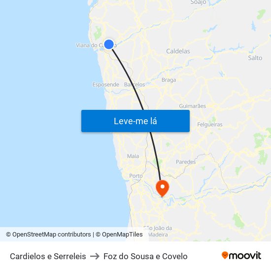 Cardielos e Serreleis to Foz do Sousa e Covelo map