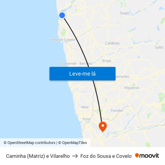 Caminha (Matriz) e Vilarelho to Foz do Sousa e Covelo map