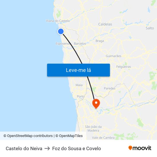 Castelo do Neiva to Foz do Sousa e Covelo map