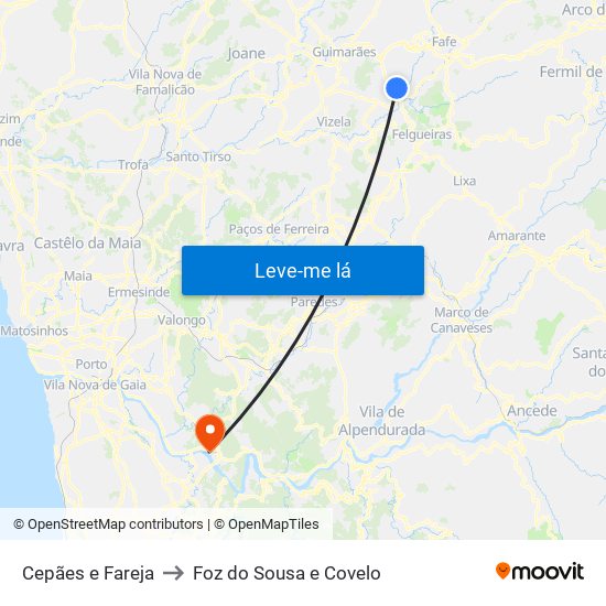 Cepães e Fareja to Foz do Sousa e Covelo map