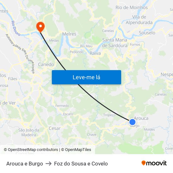Arouca e Burgo to Foz do Sousa e Covelo map