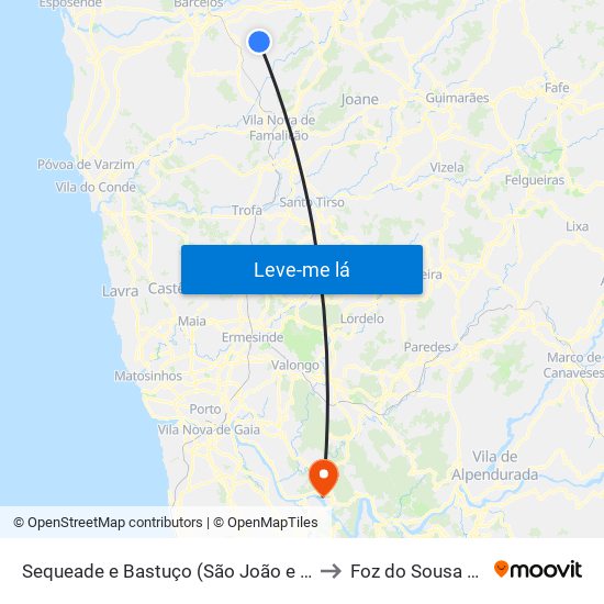 Sequeade e Bastuço (São João e Santo Estêvão) to Foz do Sousa e Covelo map