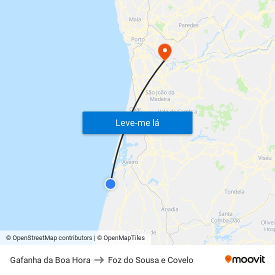 Gafanha da Boa Hora to Foz do Sousa e Covelo map